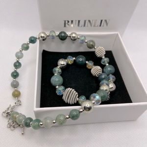 BULINLIN Beaded Strand Green Emerald Pearl Necklace